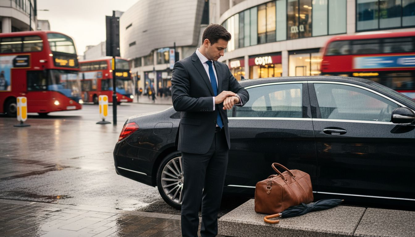 Chauffeur stands by luxury car in Birmingham
